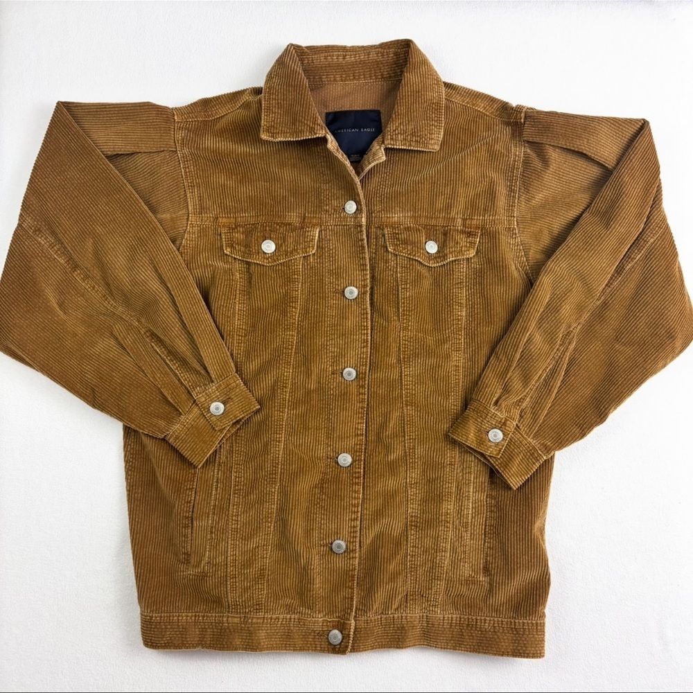 American Eagle Women’s 90’ Brown Corduroy Pleated Sleeve Trucker Jean Jacket (M)
